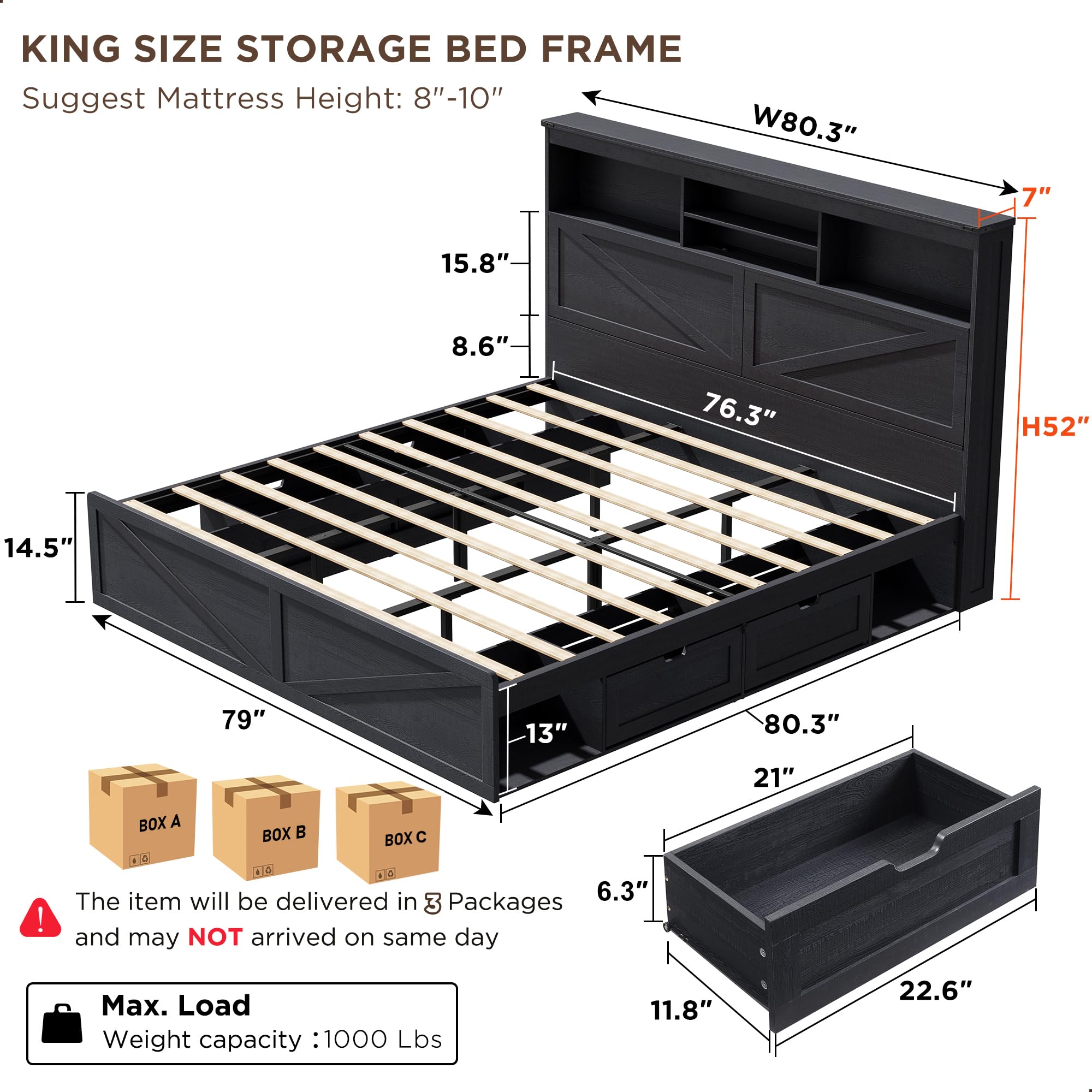 Farmhouse King Size Bed Frame  - King Size Bed Frame With Storage Drawers recension och pris