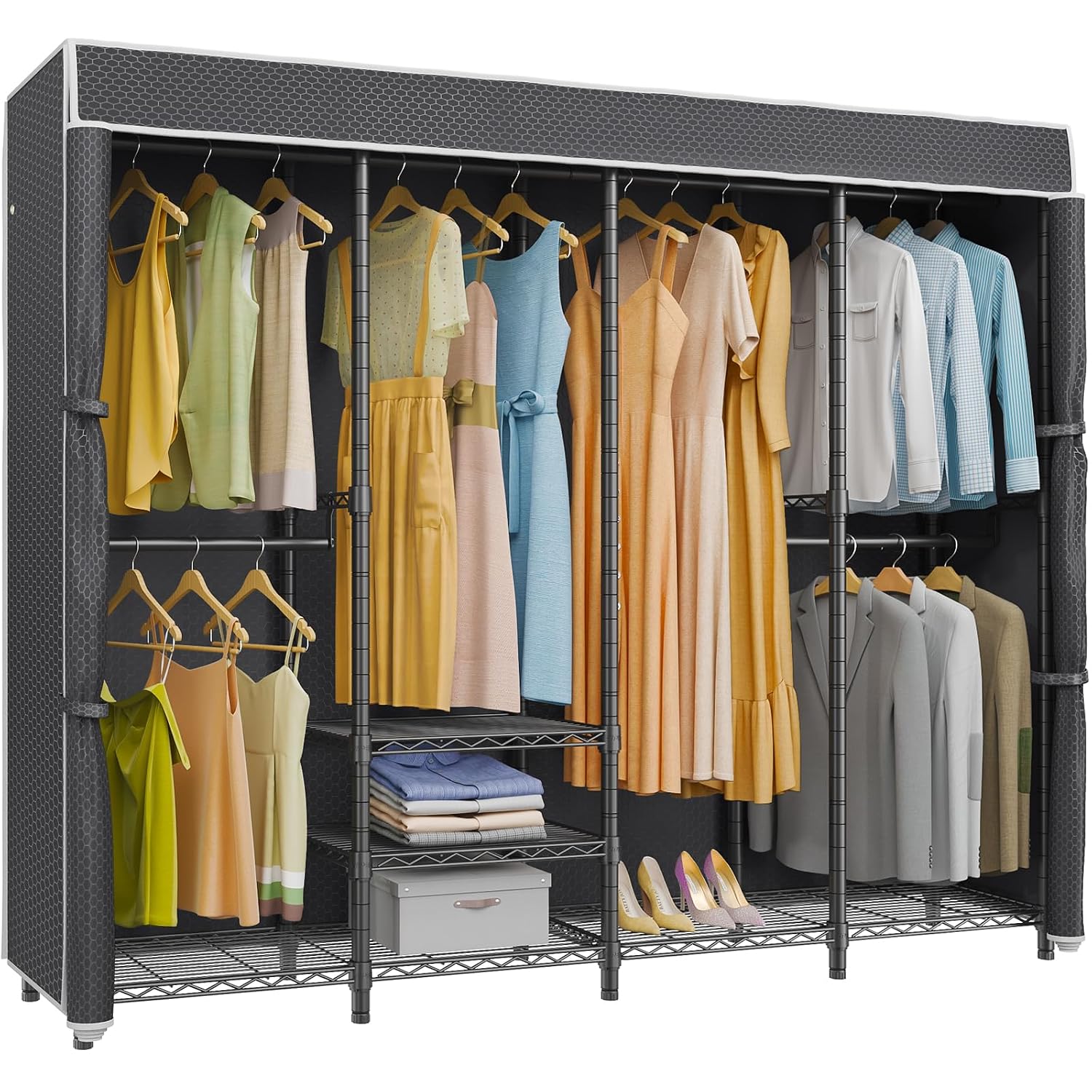 Medium Covered Clothes Rack Fr - Wardrobe Closet Portable Fabric Cover recension och pris
