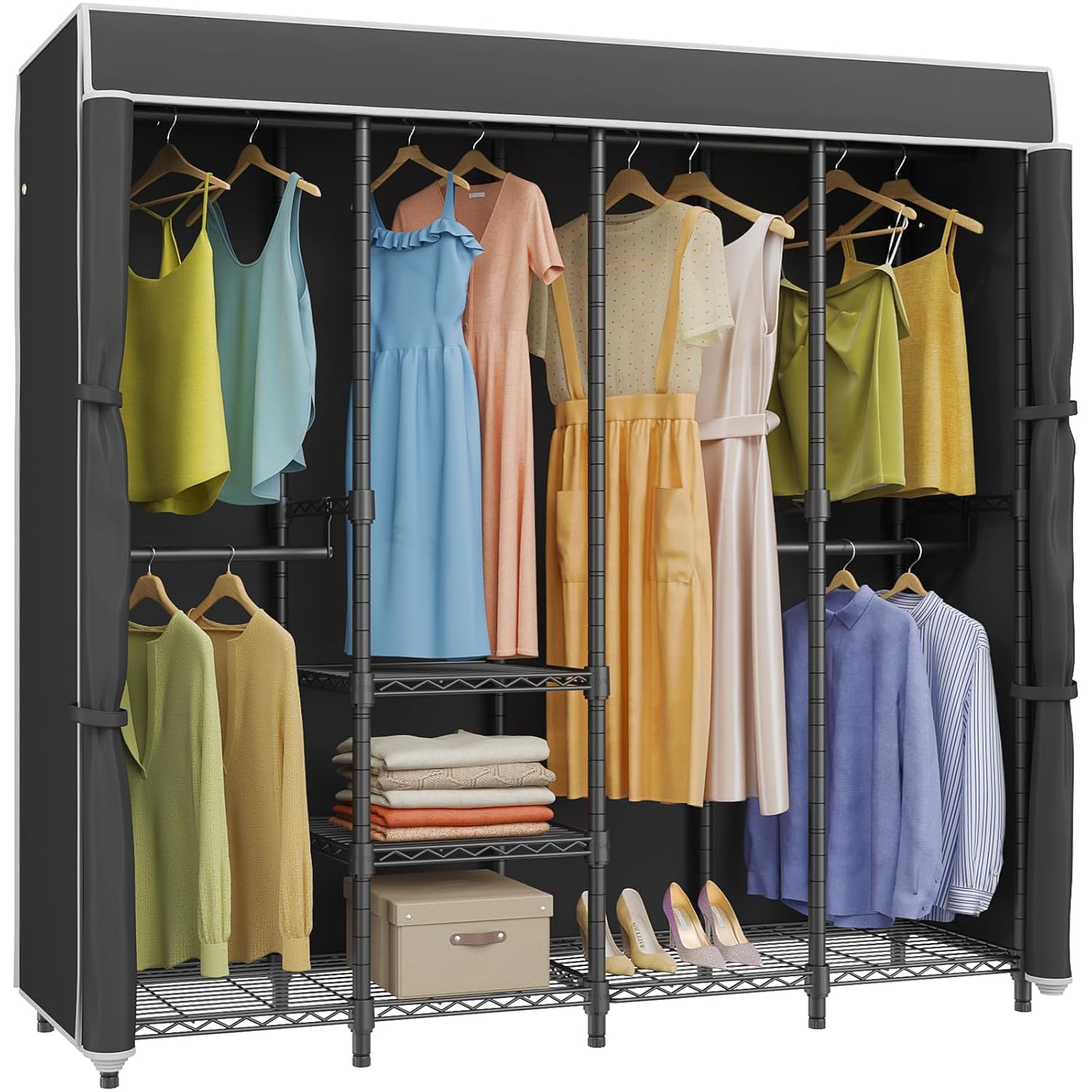 Medium Covered Clothes Rack Fr - Wardrobe Closet Portable Fabric Cover recension och pris