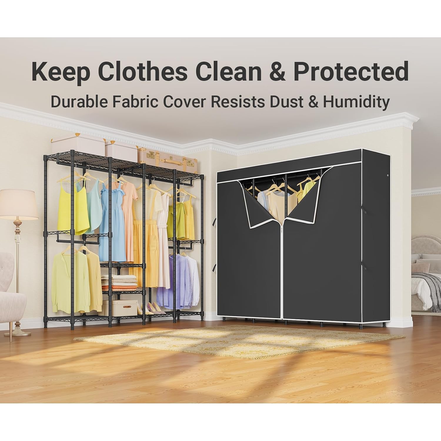 Medium Covered Clothes Rack Fr - Wardrobe Closet Portable Fabric Cover recension och pris
