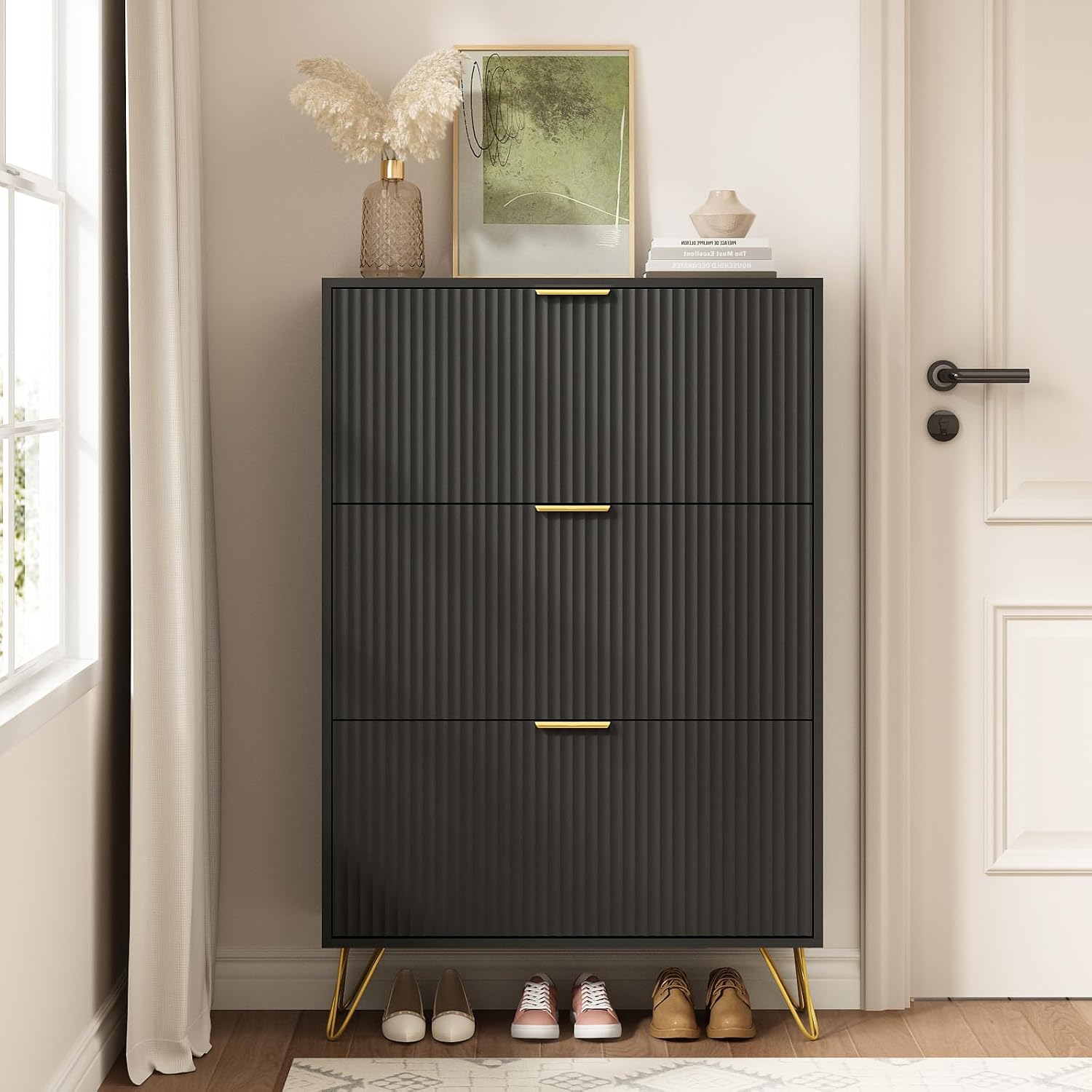 Fluted Narrow Shoe Cabinet wit - Shoe Rack Cabinet Narrow Entryway recension och pris