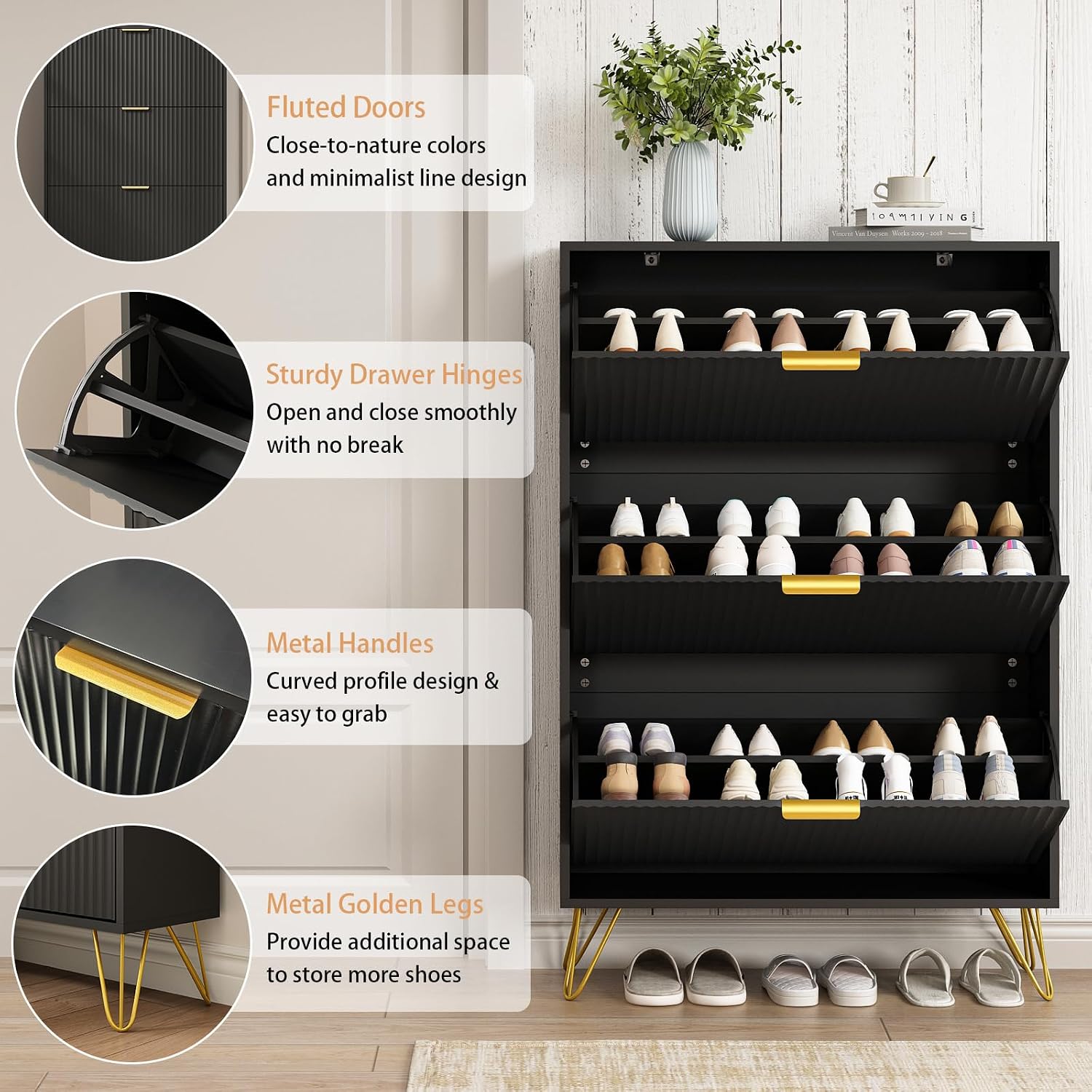 Fluted Narrow Shoe Cabinet wit - Shoe Rack Cabinet Narrow Entryway recension och pris